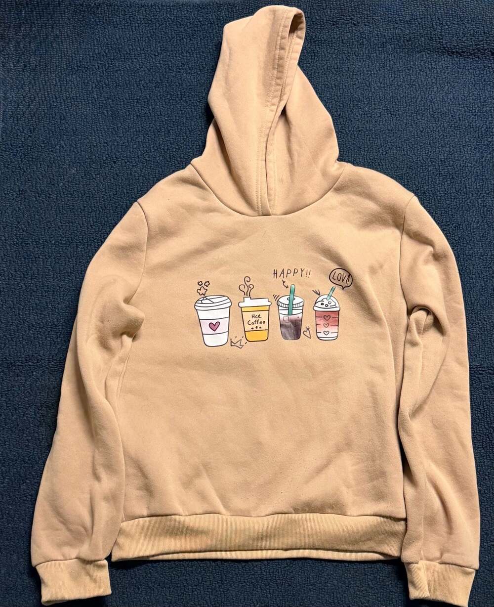 SHEIN Cartoon Beverage Graphic Print Kids Hoodie - Tan